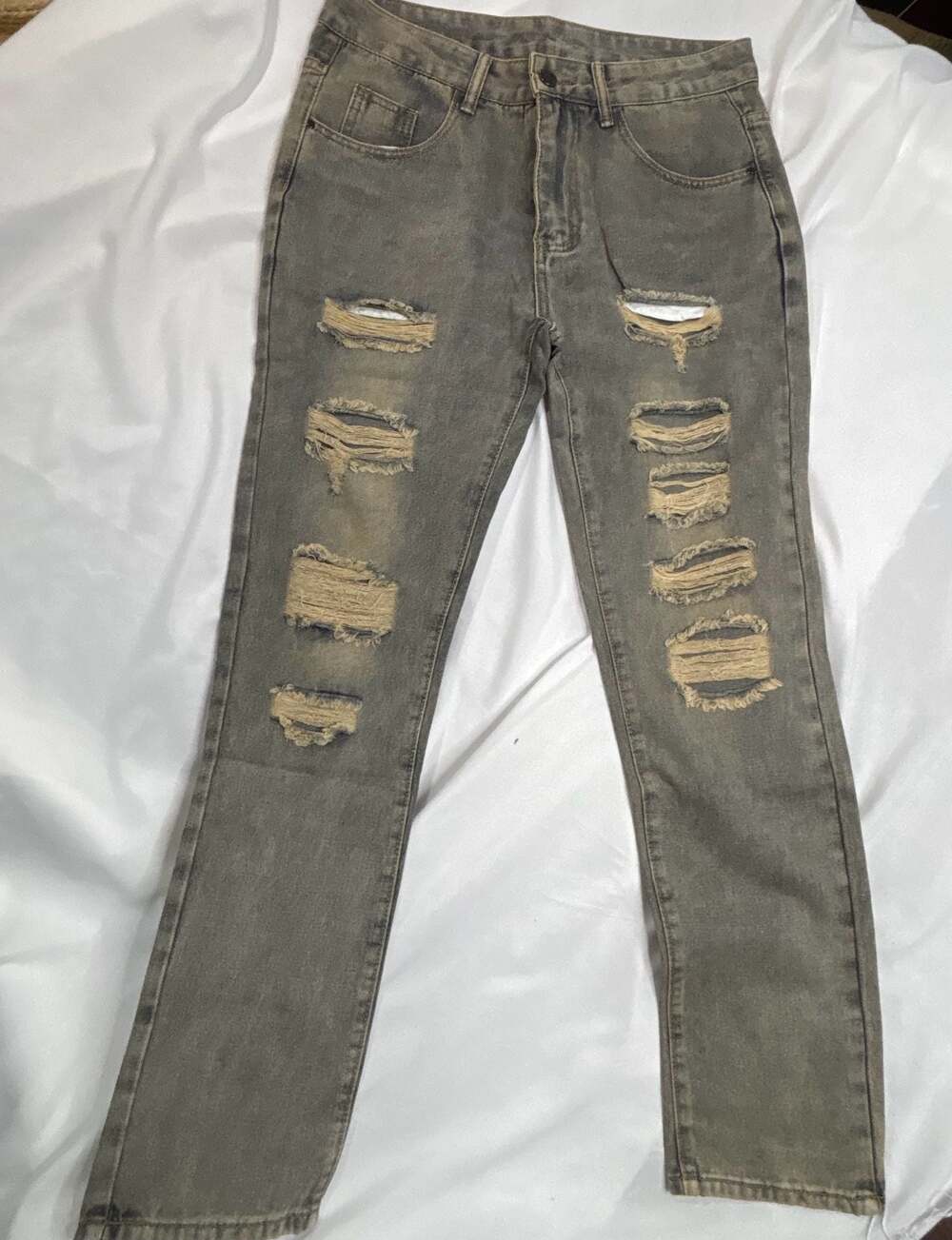 Unbranded Gray Acid Wash Distressed Ripped Jeans Size 32